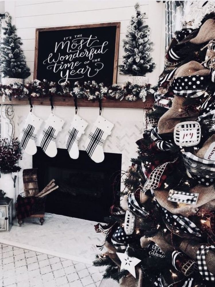 decoracion de navidad blanco y negro