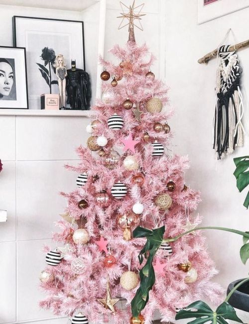 decoracion dorado arbol de navidad rosa