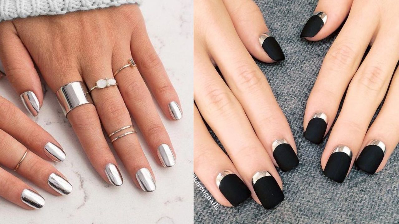 diseños de uñas espejo o metalizadas para manicure de invierno