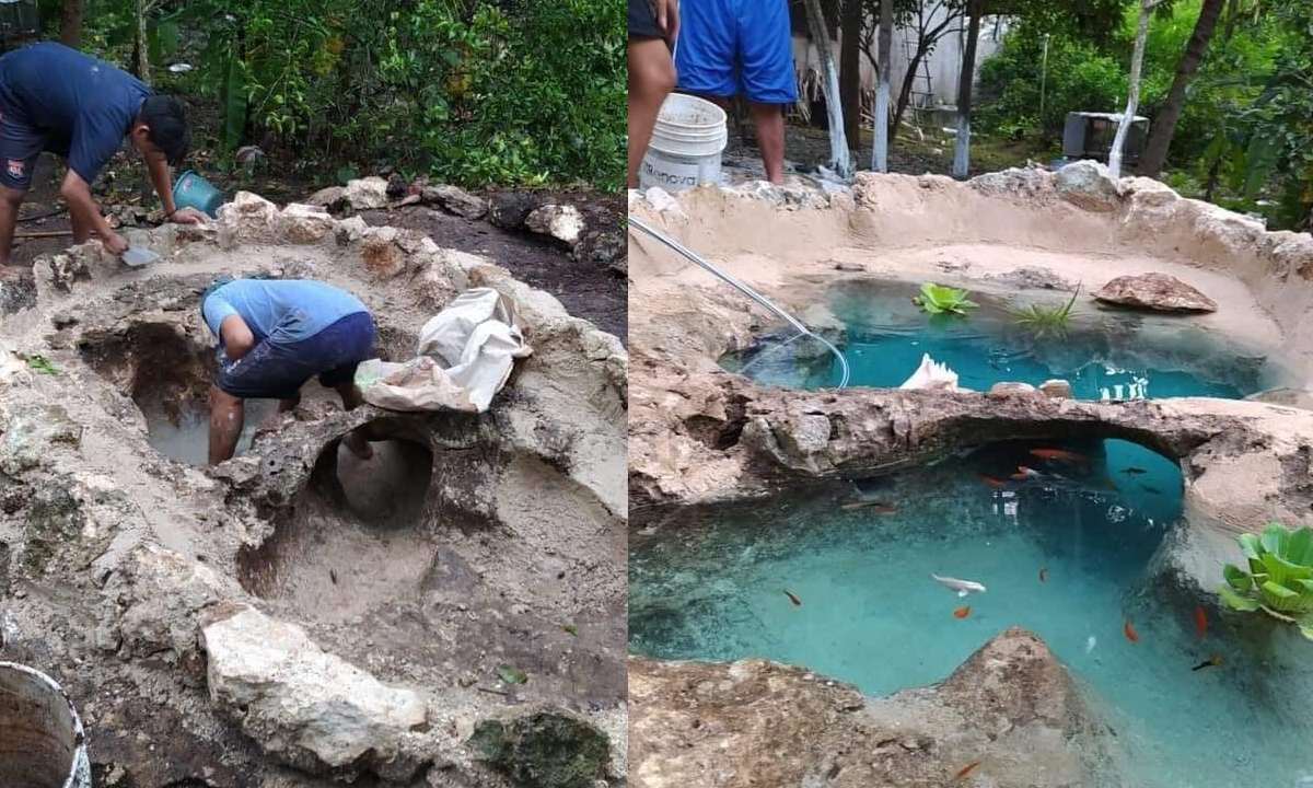 mini cenote estanque en jardin familia de yucatan