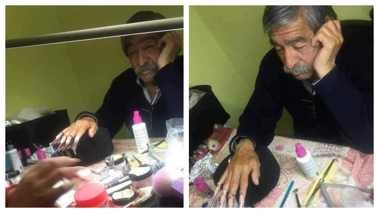 papá se presta a ser modelo de uñas para ayudar a su hija