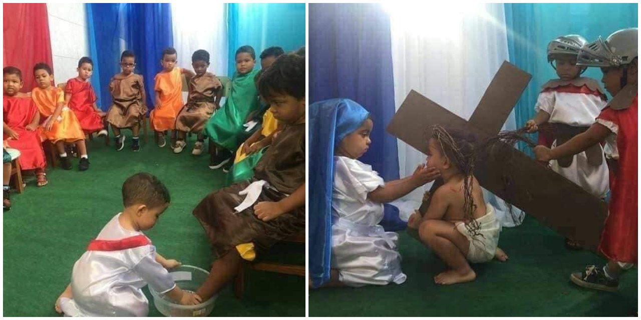 niños recrean el via crucis kinder facebook
