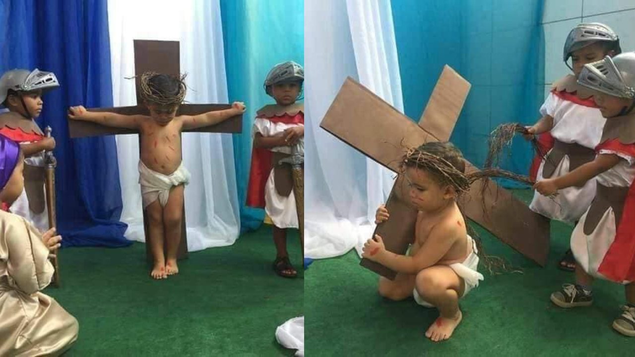 critican a papas por hacer niños actuen la pasion de cristo facebook