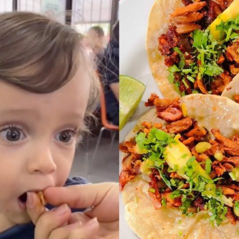 Bebé prueba primer taco al pastor