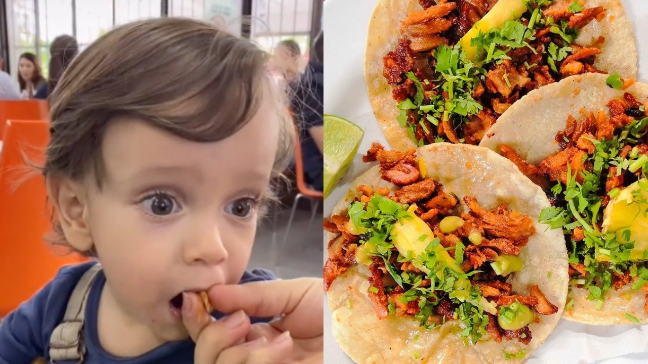 Bebé prueba primer taco al pastor