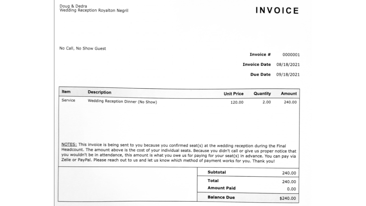 Novios causan polémica por factura de boda