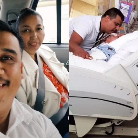 hombre cuida a su esposa tras derrame