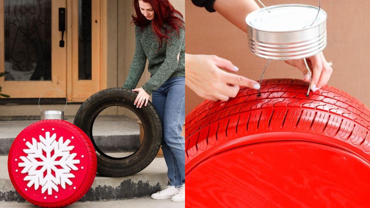 Decora tu casa con esferas navideñas gigantes hechas con llantas viejas
