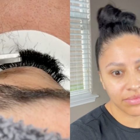mujer corto pestanas a su clienta