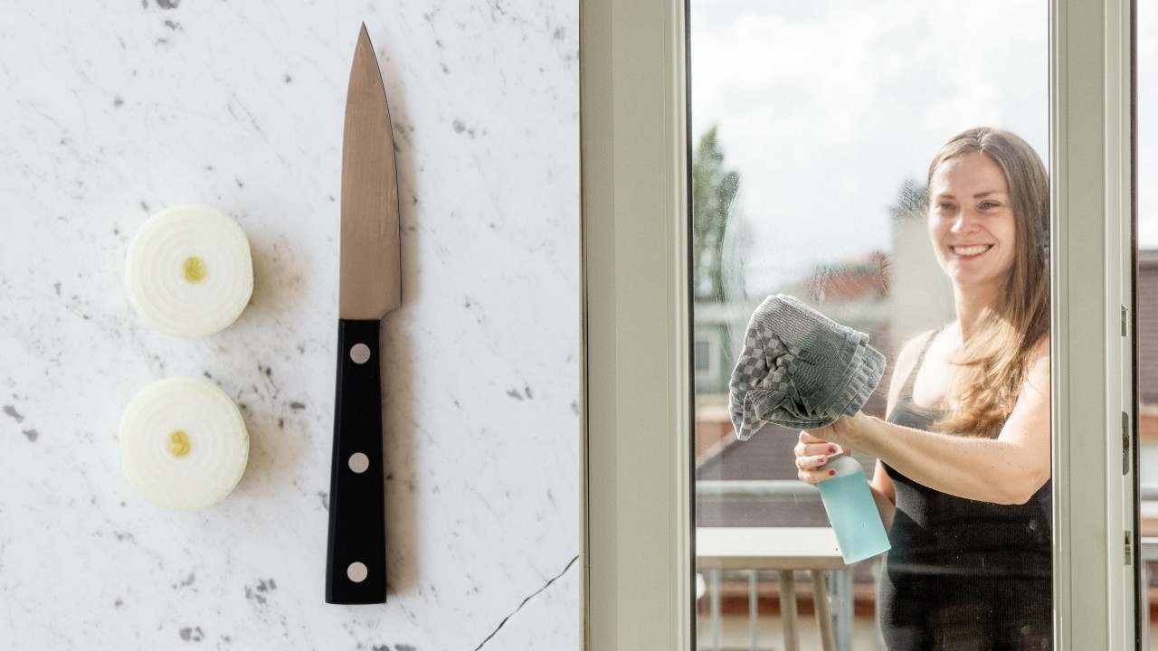 truco con cebolla para limpiar ventanas