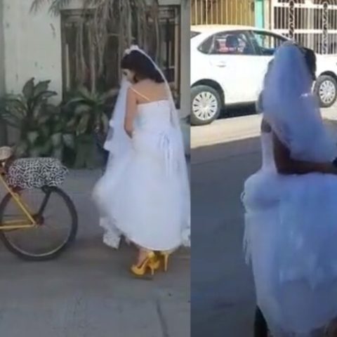 padre que llevo a su hija en bicicleta el dia de su boda