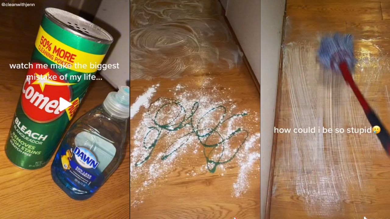 Mujer fierga piso con receta de TikTok