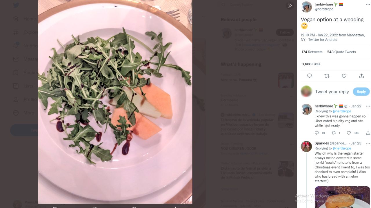 platillo vegano en boda se hace viral