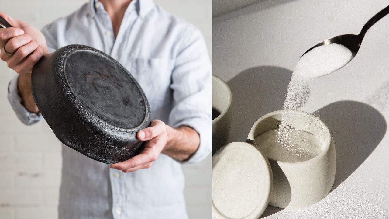 quitar lo negro de los sartenes quemados