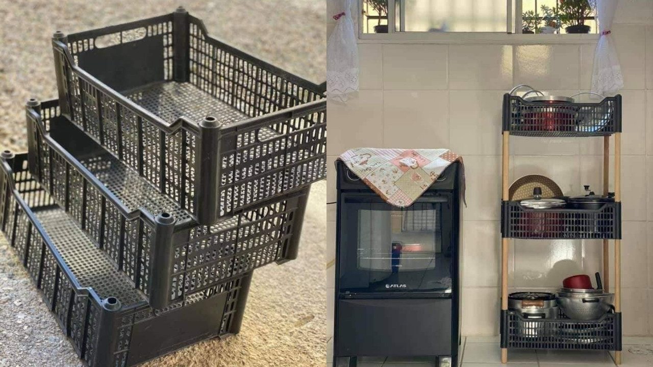 mueble para cocina con cajas de fruta