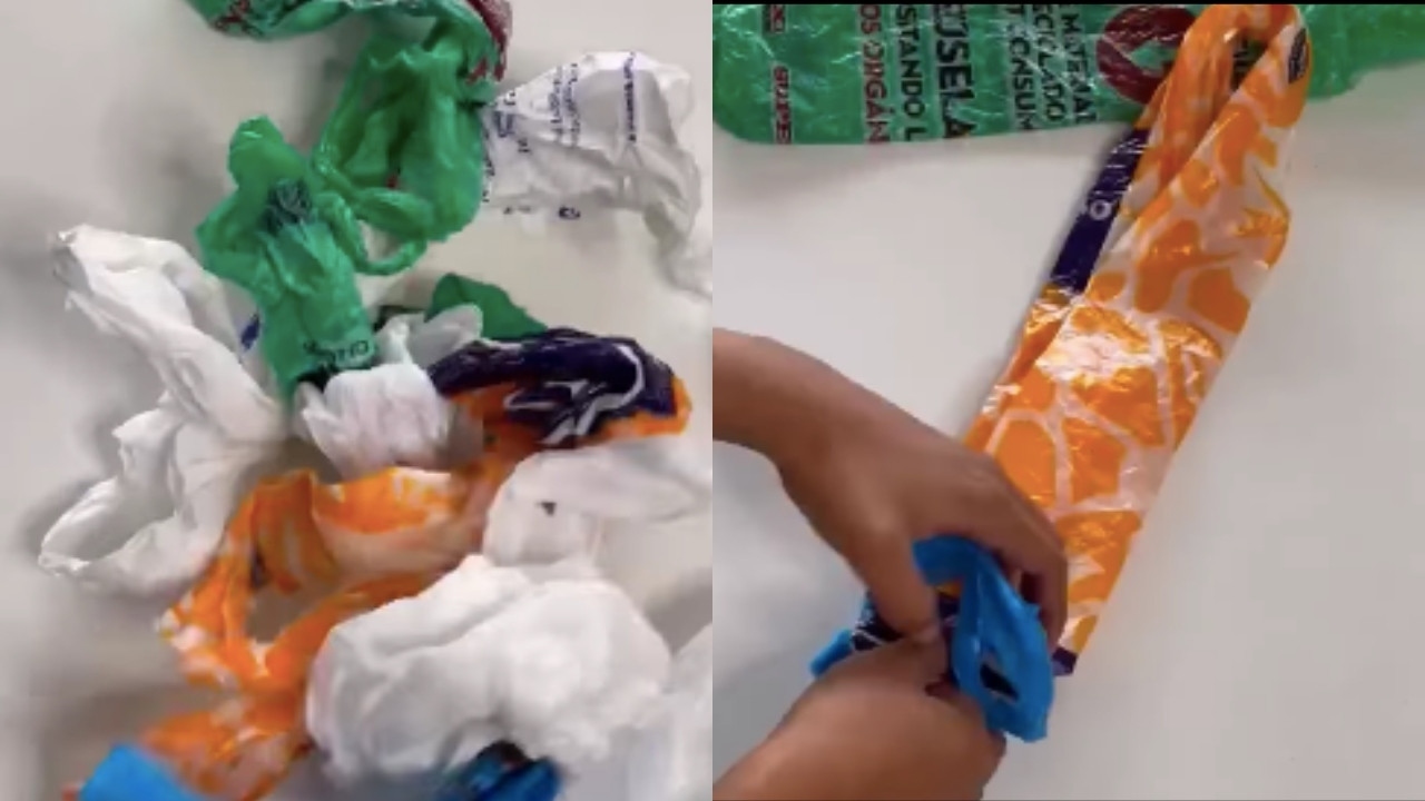 como guardar bolsas de plastico
