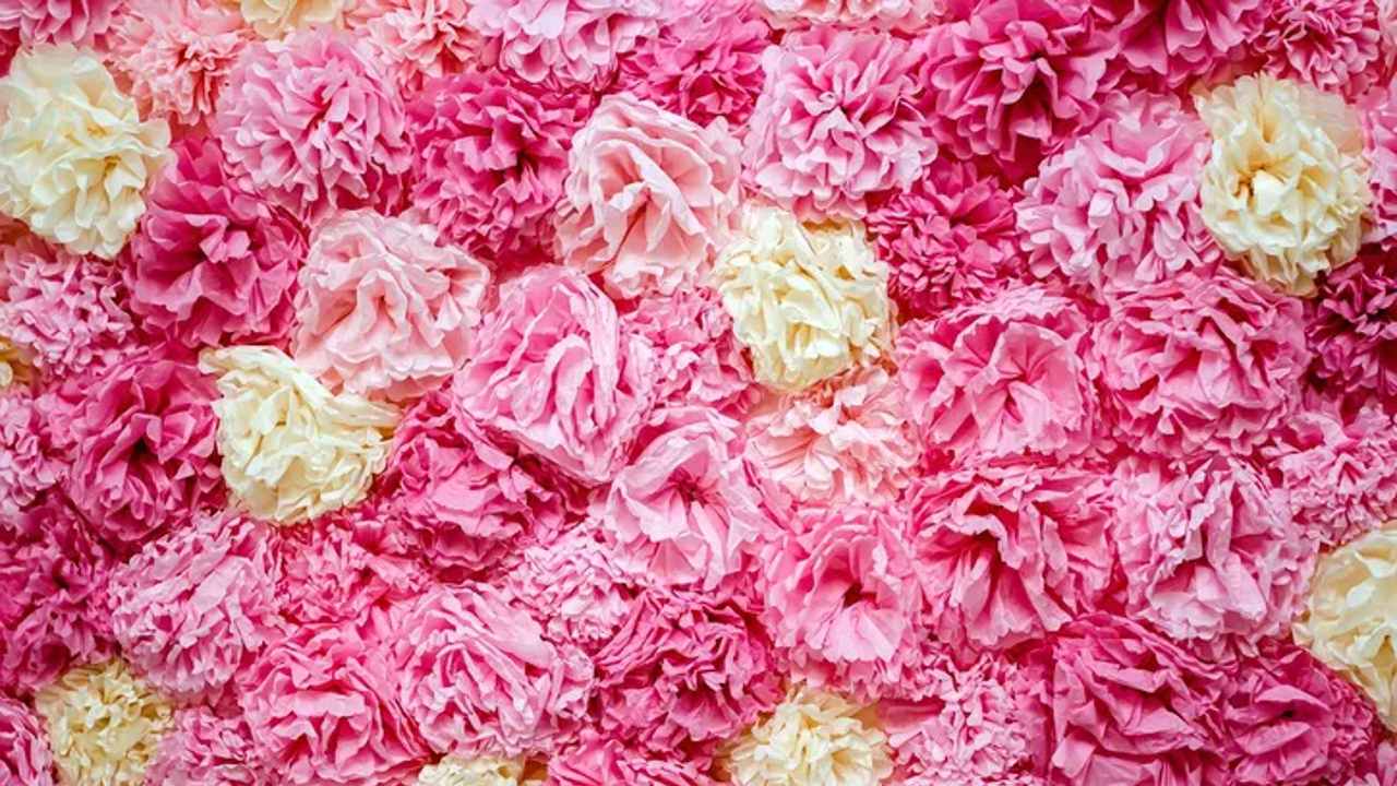 pared de flores de papel