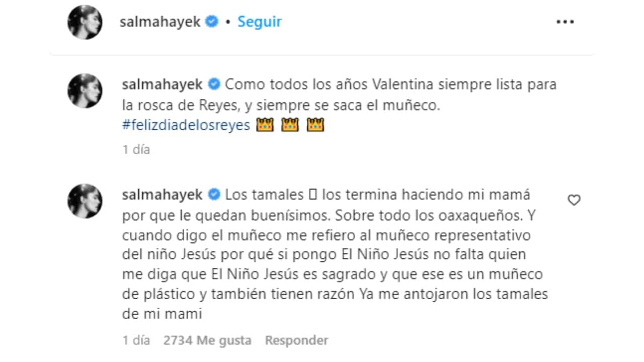 Salma Hayek llama 'muñeco' a la figura de la rosca de Reyes