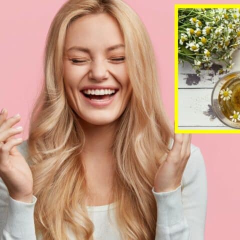 Enjuague con té de manzanilla para cabello rubio