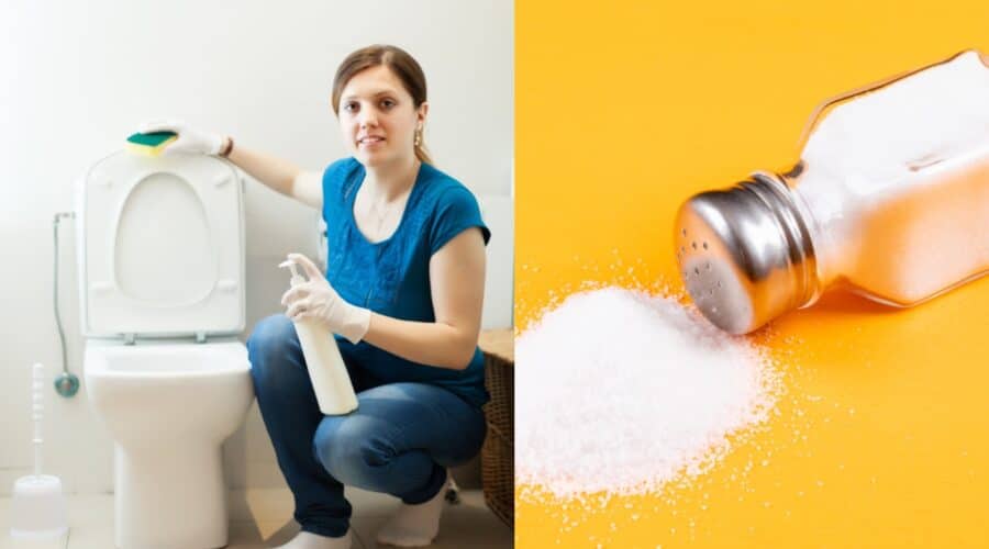 beneficios de poner sal en la taza del baño