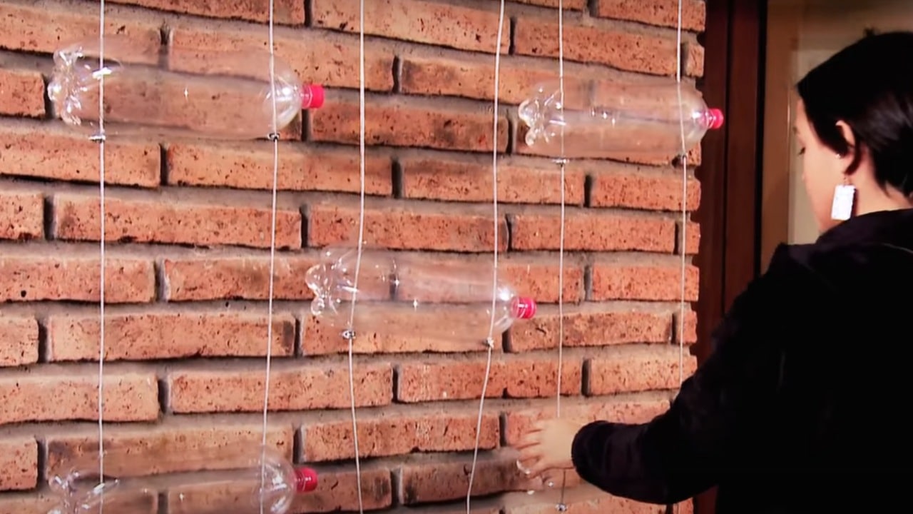 jardín con botellas de plástico