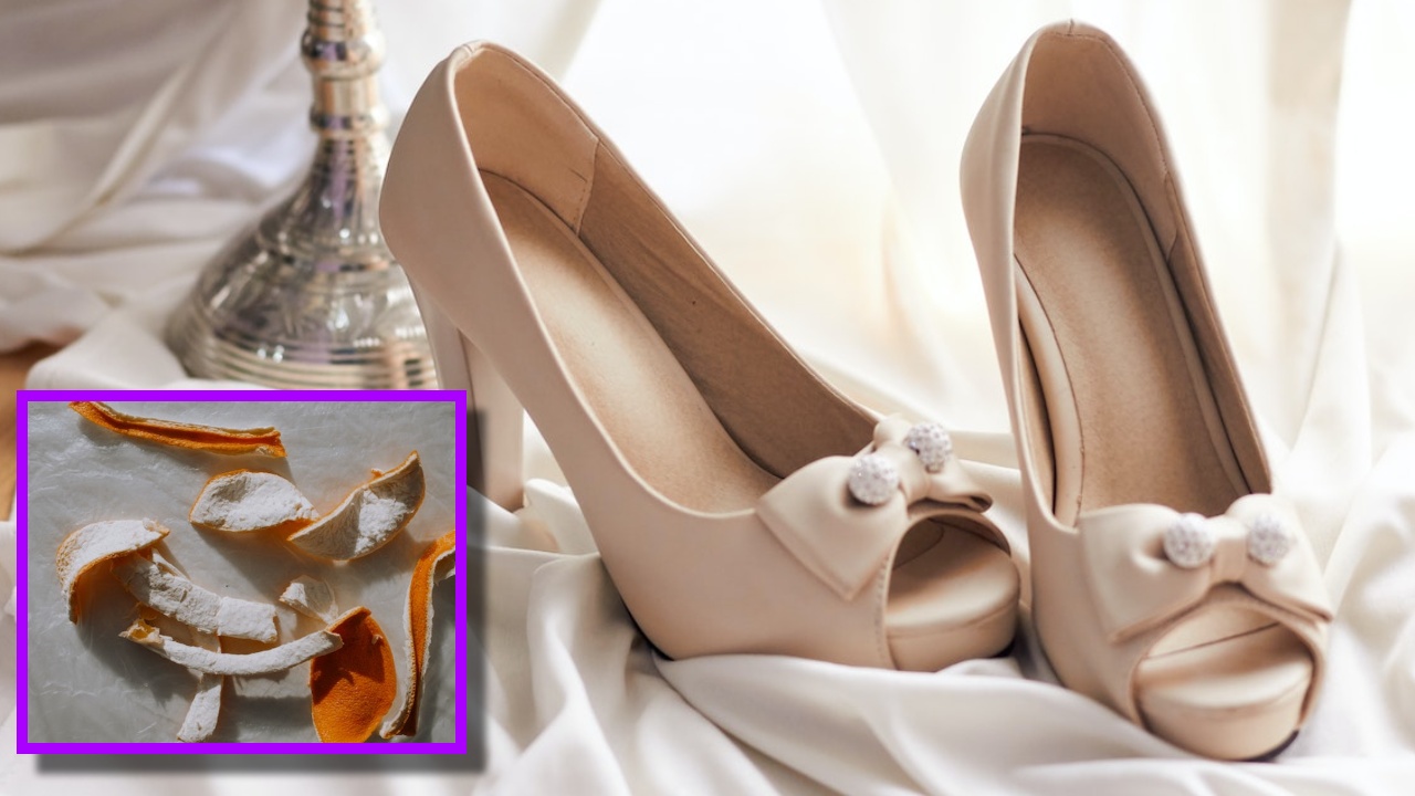 desodorante para zapatos con cáscaras de naranja