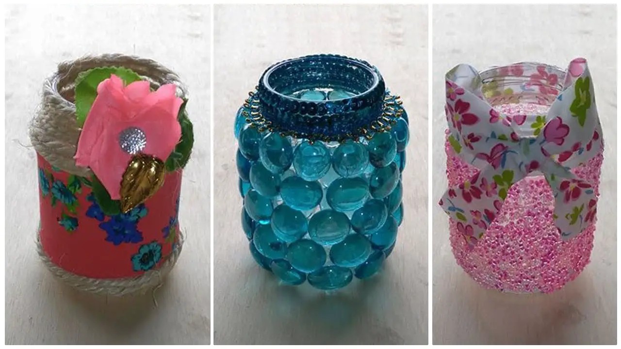 Macetas con frascos de mermelada reciclados