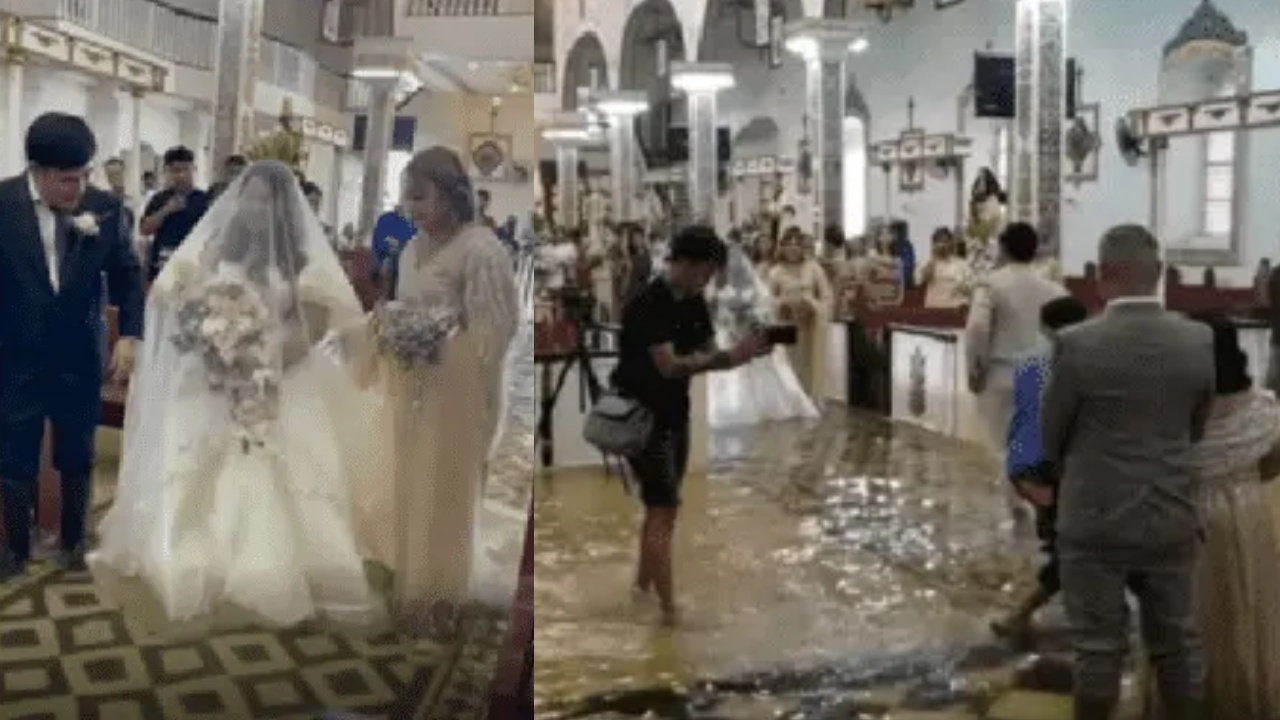 Novia se casa en iglesia inundada